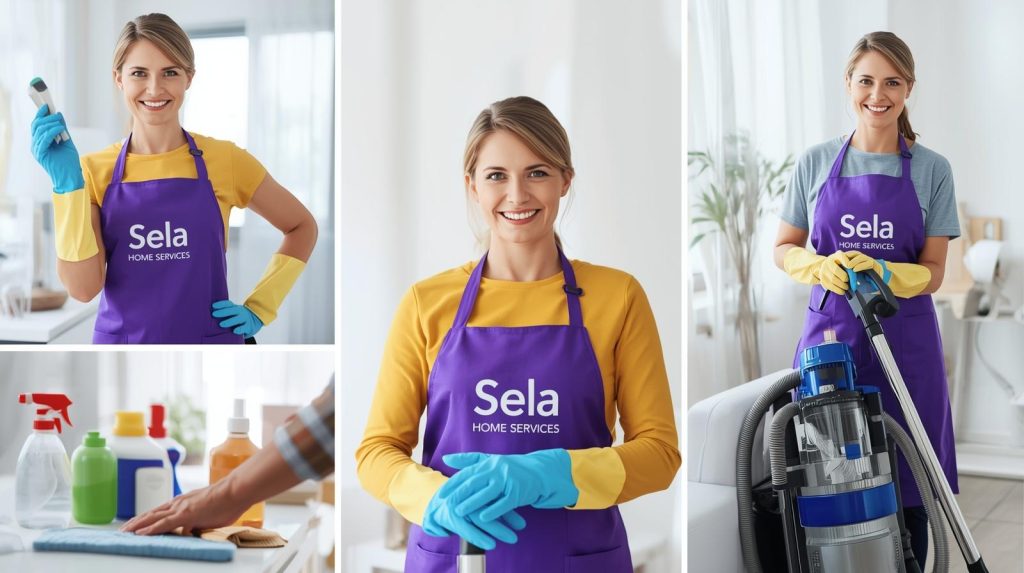 Quatre images de femmes engagées dans diverses activités de nettoyage, présentant différentes techniques et environnements.